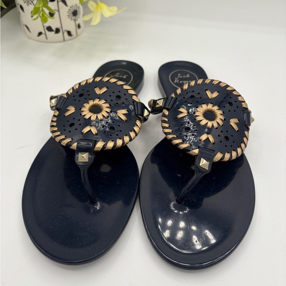 Jack Rogers Navy Blue and Gold Flat Sandal Size 8 - Picture 3 of 4